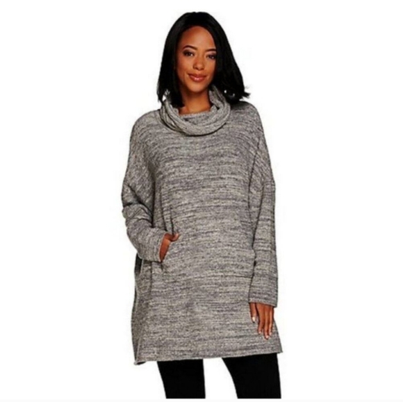 Barefoot Dreams CozyChic Funnel Neck Pullover Graphite Stone One Size Plus - Picture 1 of 10
